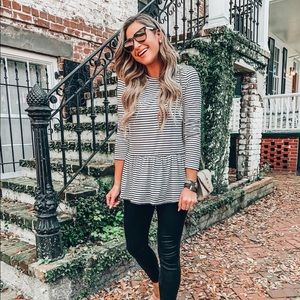 Black & white striped peplum top